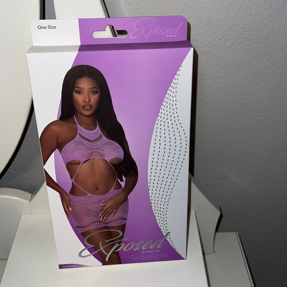 In Pkg Fishnet Halter See Through Bodystocking Short Romper with Cutout Straps - Picture 5 of 9